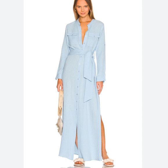 LIKE NEW JONATHAN SIMKHAI Esther Tie Waist Shirt Dress Size Medium - Picture 2 of 8